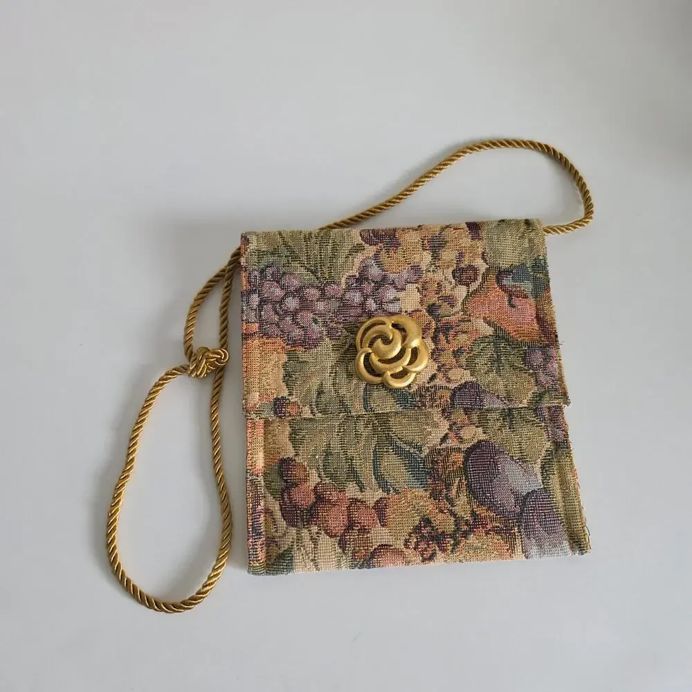 Vintage Tapestry Floral Crossbody Purse Rope Strap
